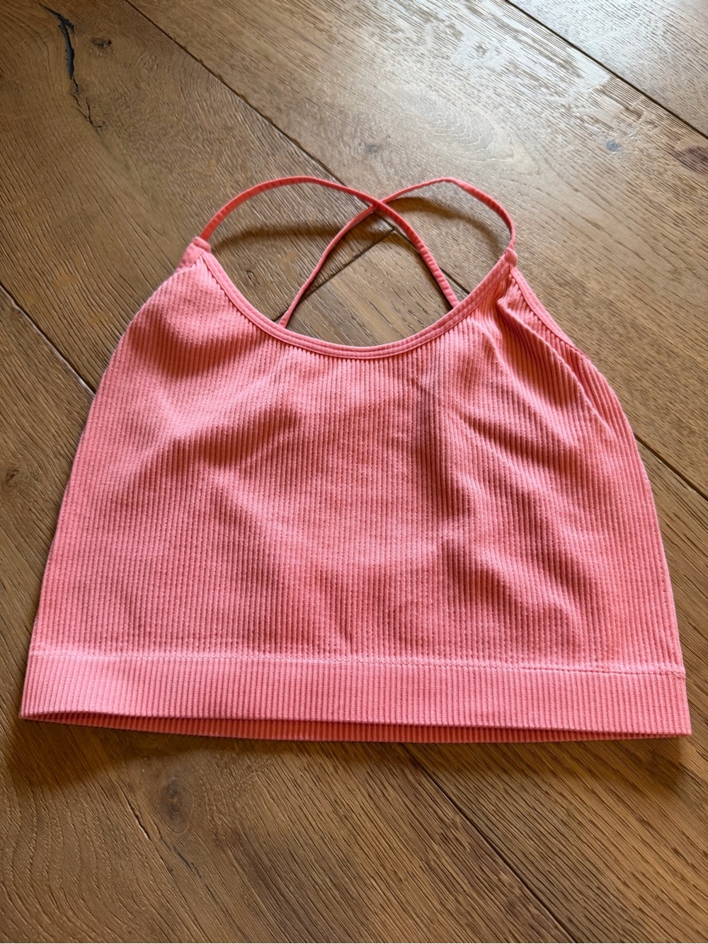 Colsie Coral Ribbed Crossback Crop Tank M